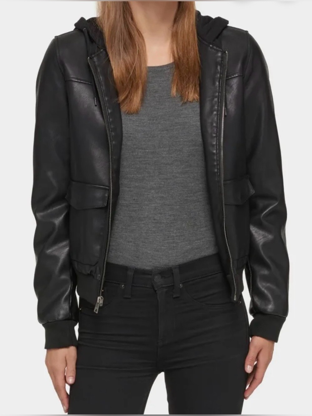 Levi's Black Faux Leather Hooded Bomber Jacket